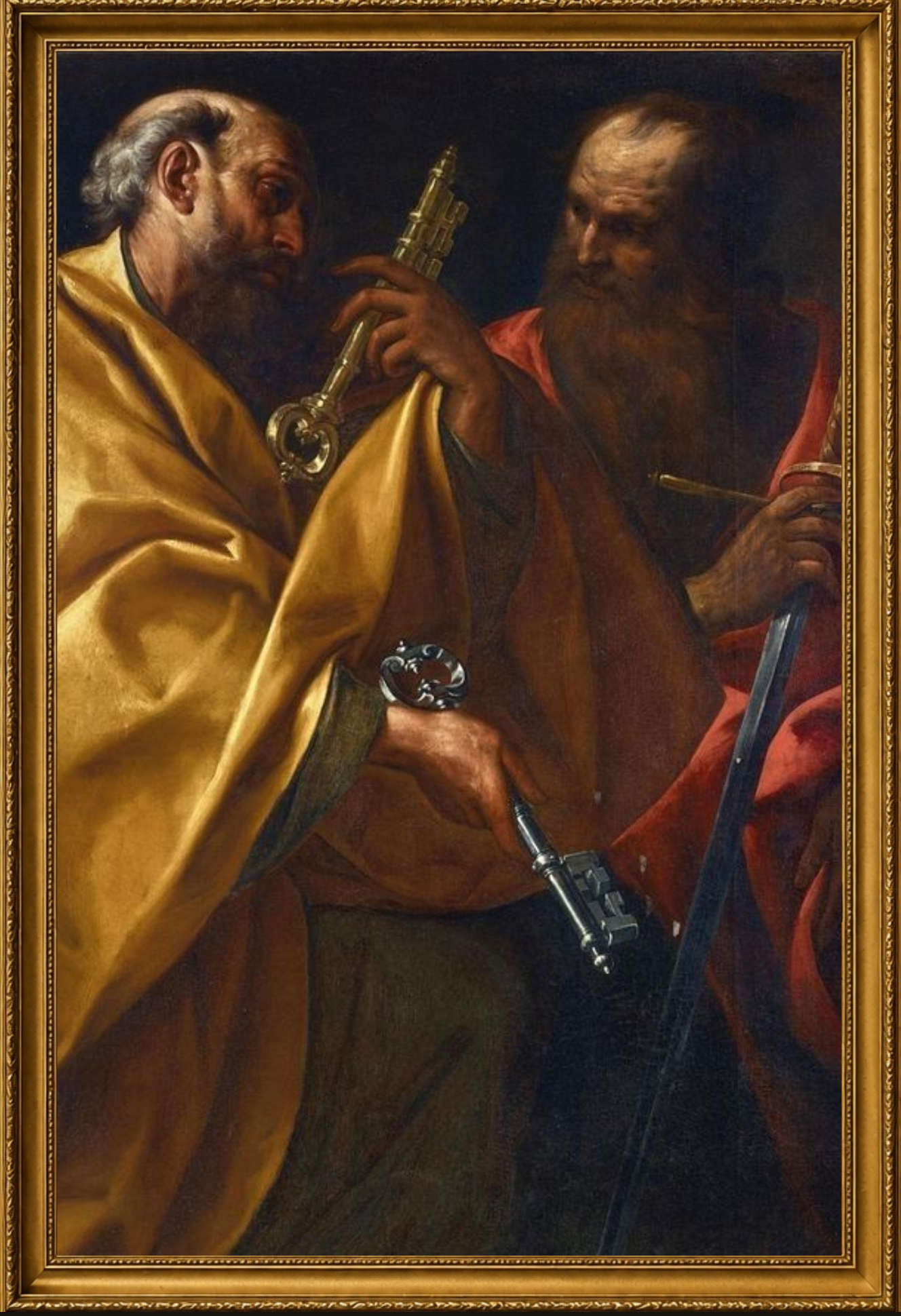 Pintura de Giovan Battista Crespi, Il Cerano: San Pedro y San Pablo, en un marco dorado.